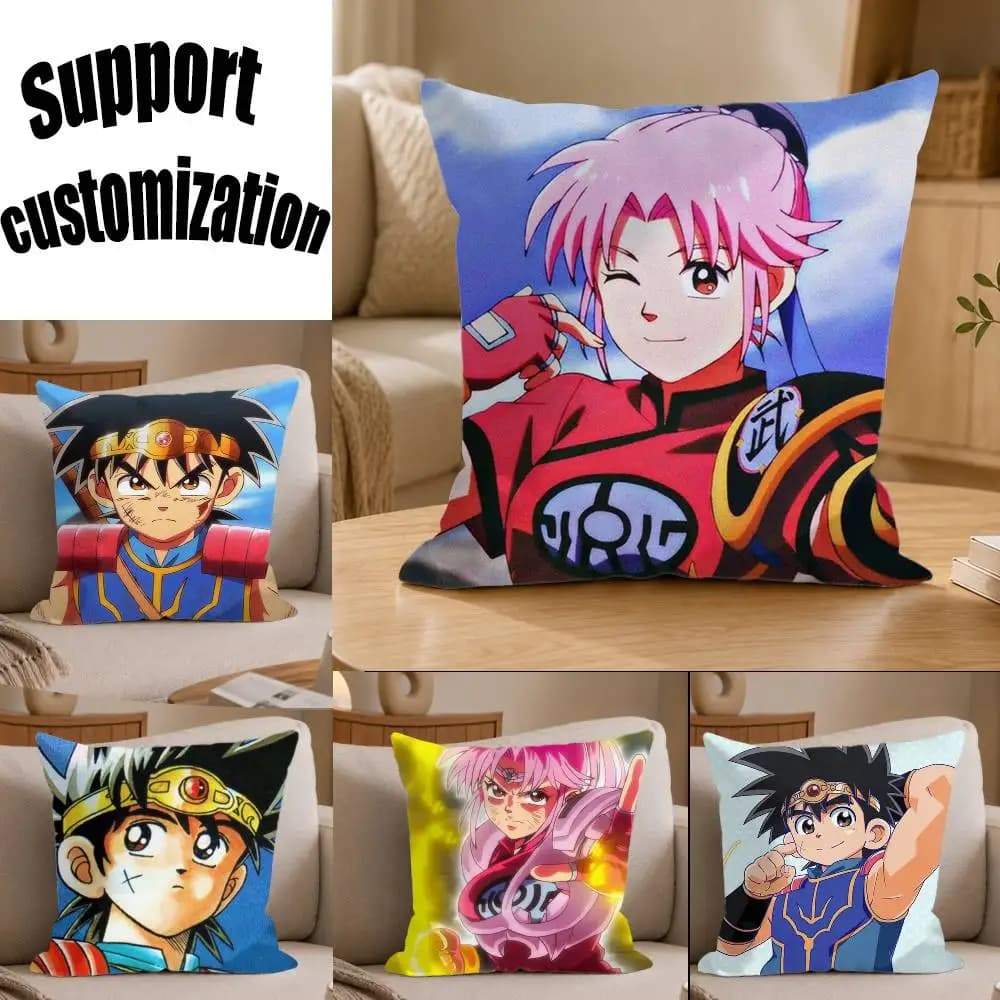 Classic Manga Dragon Quest Square Sofa Pillow Cover Solid Color Living Room Home Decor Cushion Case
