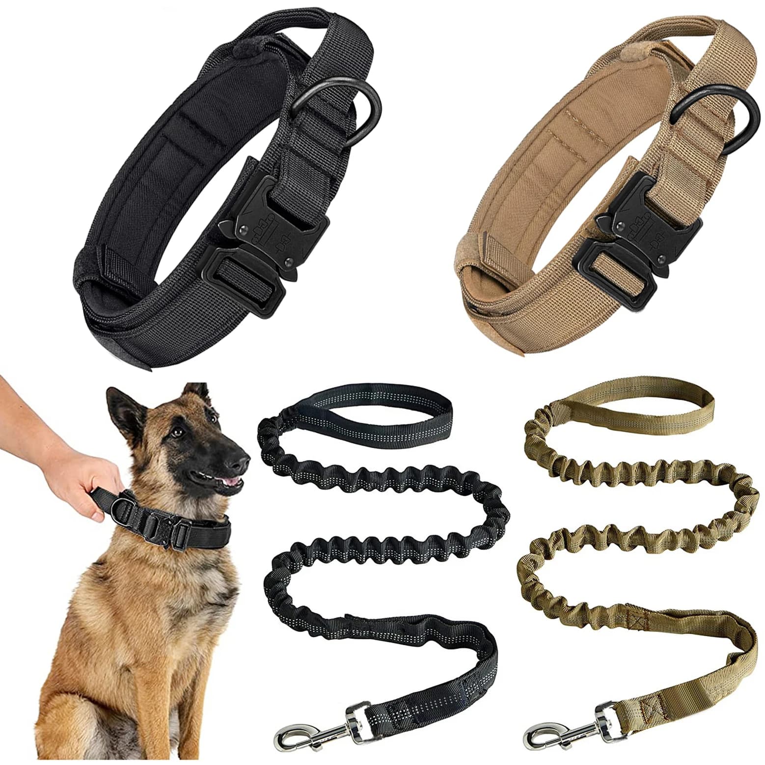 Set Collare e Guinzaglio Tattico Militare Resistente: Regolabile e Durevole per Cani di Tutte le Taglie