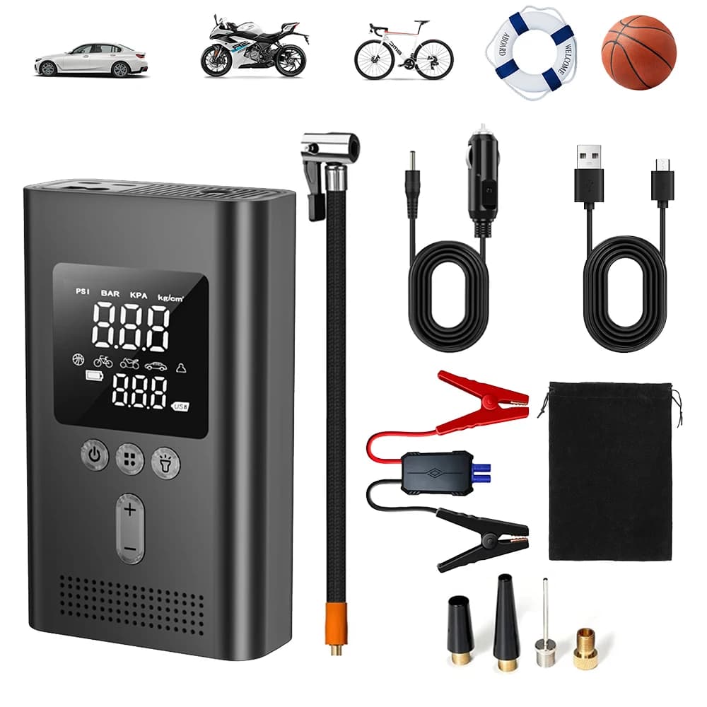 Avviatore di Emergenza Portatile per Auto con Compressore d'Aria 150PSI, Gonfiatore Digitale per Pneumatici, Avviatore Batteria Auto (9.0 Benzina/6.5L Diesel), Morsetti Sicuri per Facile Utilizzo
