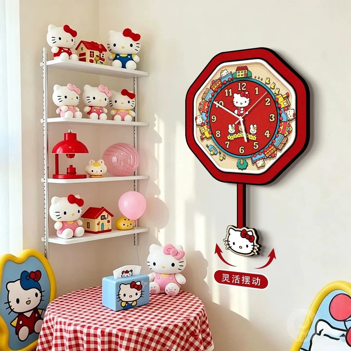 Orologio a Pendolo da Parete Kawaii Sanrio Sweet Dream Train, Hello Kitty My Melody, Silenzioso Senza Ticchettio, Decorazione per Camera da Letto delle Ragazze, Regalo