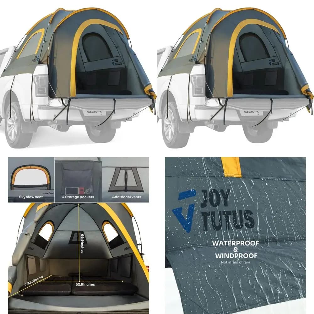 Portable Truck Tent for 2 persons with waterproof and easy installation fiberglass pole, orange