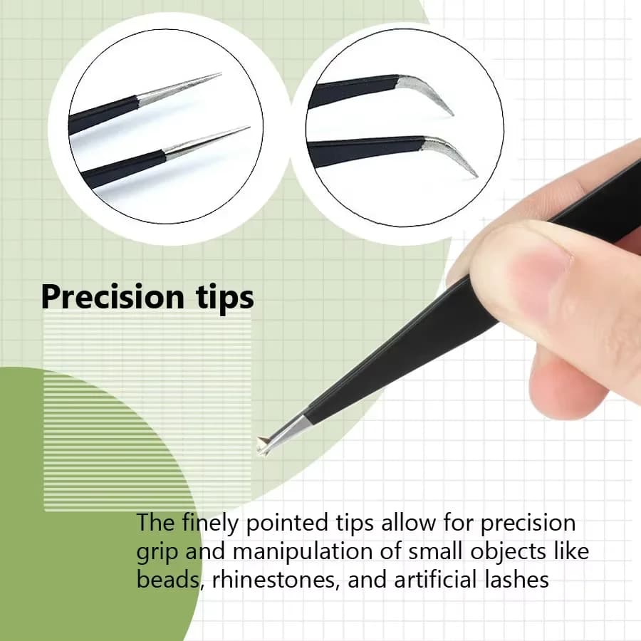 Pinzette di Precisione Nere per Nail Art ed Estensioni Ciglia, Strumenti di Bellezza