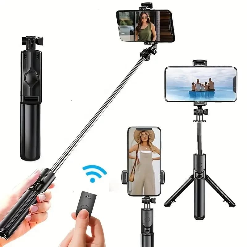 Phone tripod with tripod for selfie stick extendable with group selfie/streaming live/video record compatible with all mobile phones