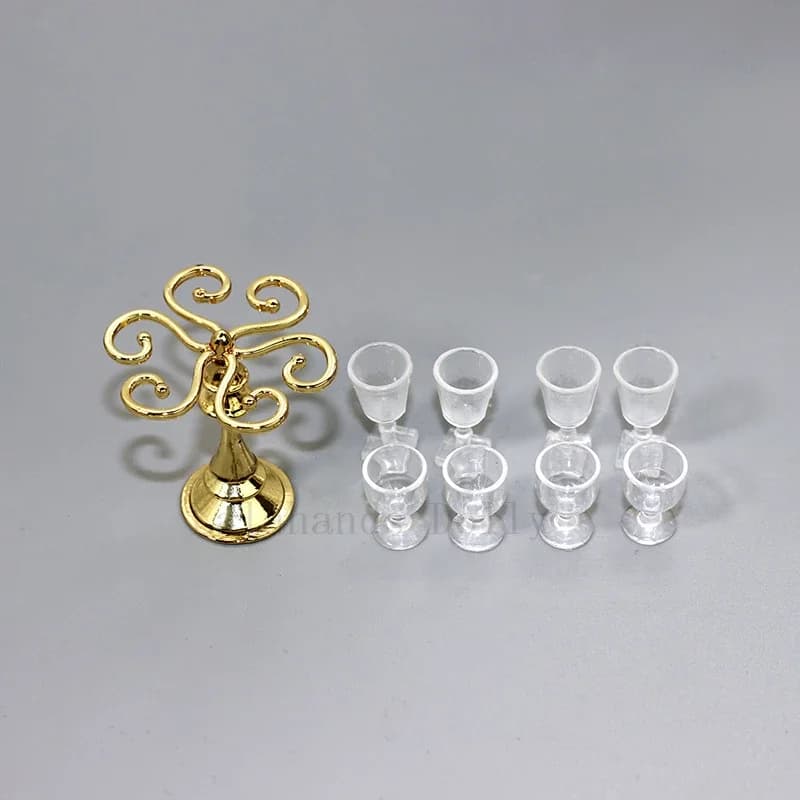 1:12 casa delle bambole Retro Mini cornice in vetro di vino + Set di bicchieri di vino per casa delle bambole Bar soggiorno accessori per mobili scena