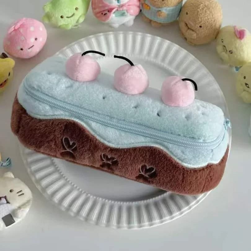 INS Cherry Cake Pencil Case Good-looking Student Large Capacity Desktop Storage Stationery Pen Bag Girl Portable Makeup Bag Gift