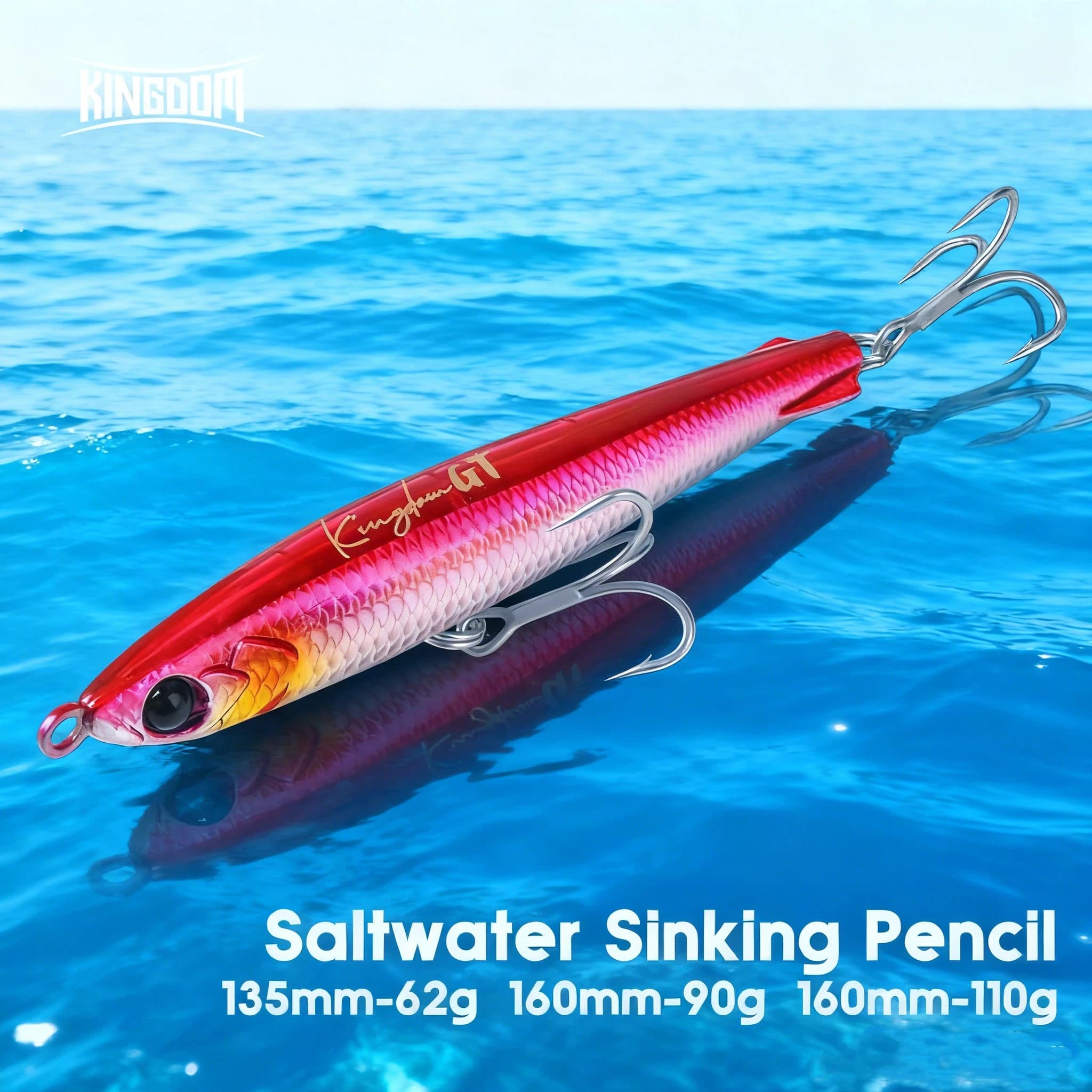 Kingdom Acqua salata Richiamo di pesca Affondamento Matita Esche 135/160mm 62/90/110g Trota Spigola Richiamo Gancio triplo Colata lunga Pecsa Affrontare