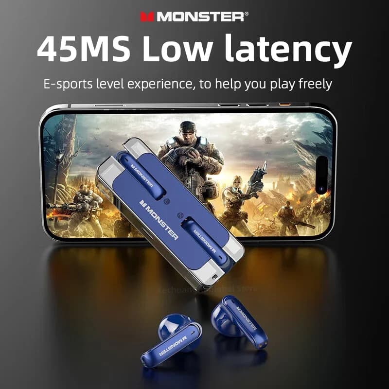Monster XKT08 Auricolari Bluetooth 5.3 Ture Wireless con riduzione del rumore a bassa latenza, cuffie per giochi e sport con microfono
