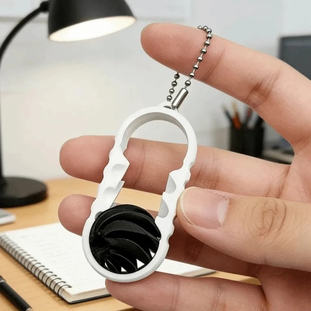 Creative Turbine Shape Keyring with 3D Printed Mobile Ball, Antistress Pendant in PLA, Funny Ornament Fidget