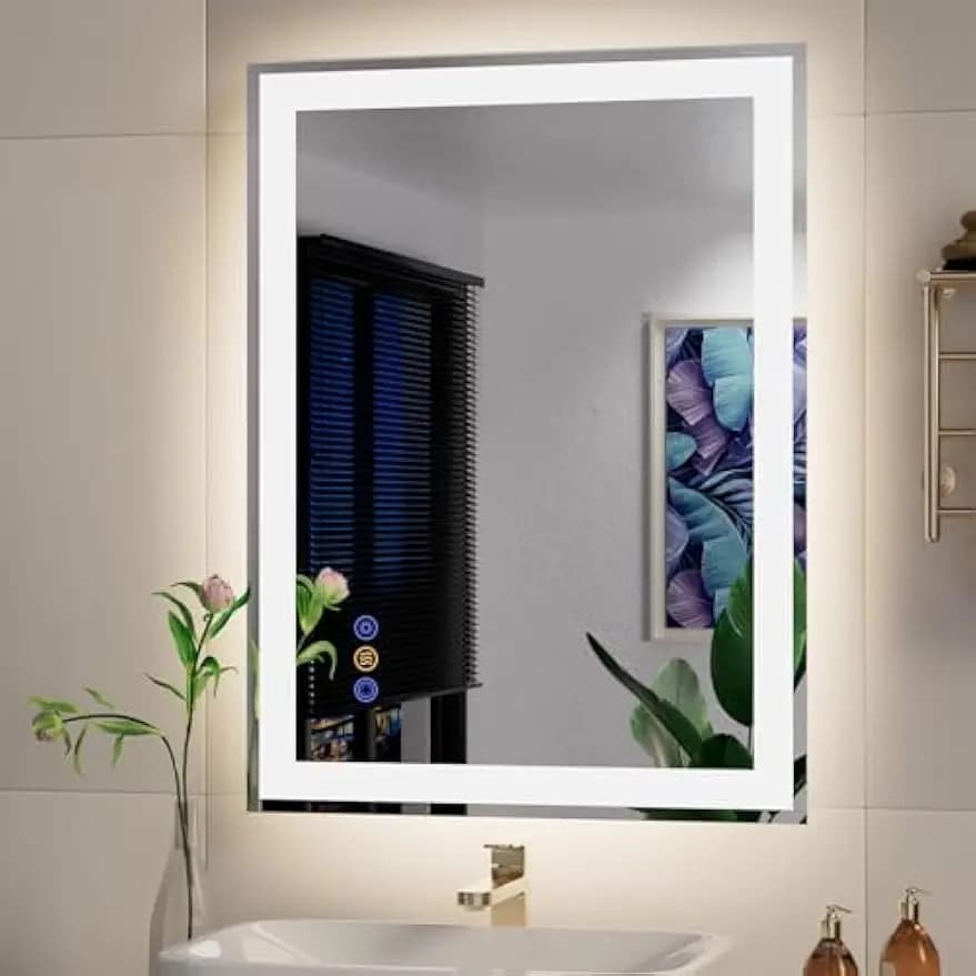 Specchio da bagno a LED da 24x32 pollici con luci anteriori/posteriori separate, dimmerabile, antiappannamento, vetro temperato