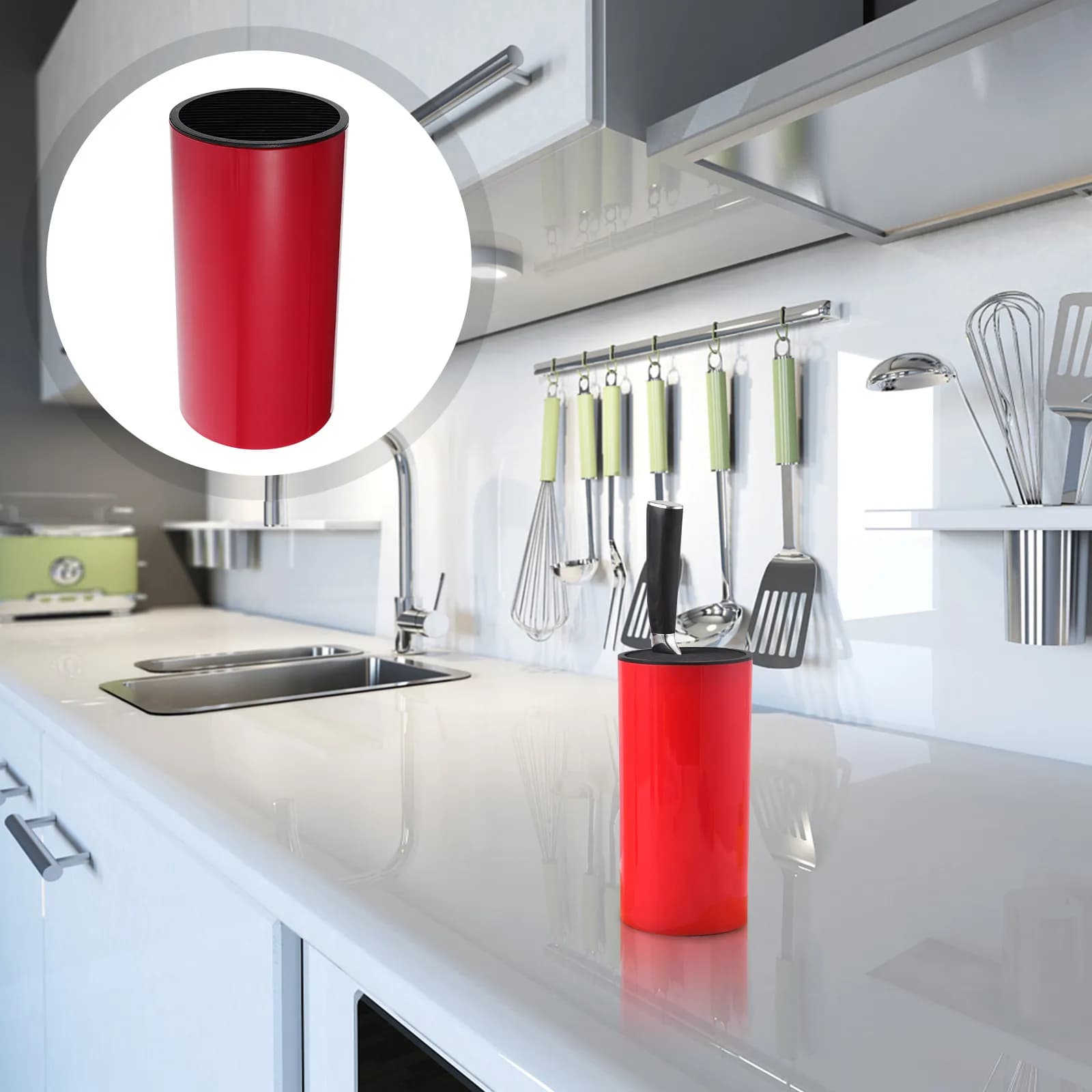 Kitchen Tools with Knife Block, Rustic Design, Maximizes Space on the Worktop, 1 Piece