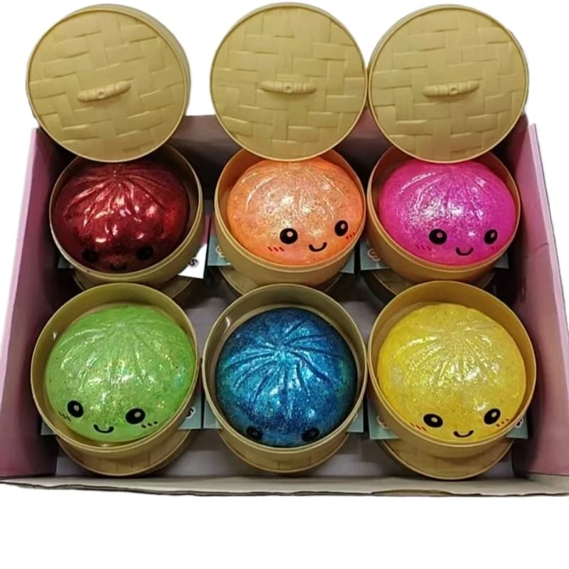Simpatico Giocattolo Squishy a Forma di Panino al Vapore con Glitter, Palla Antistress Morbida in TPR a Rapido Ritorno, Giocattolo Antistress per Bambini e Adulti, Gadget per Feste