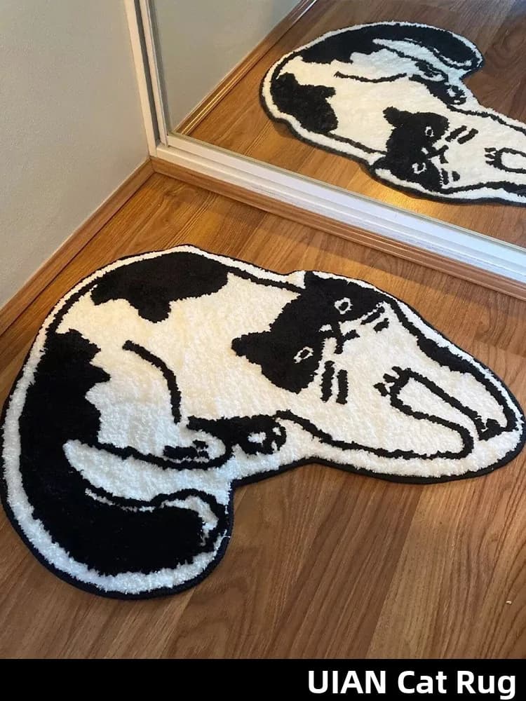 Black And White Cartoon Cream Style Carpet Absorbent Bathroom Bedroom Living Room Entrance Door Mat Children Friendly
