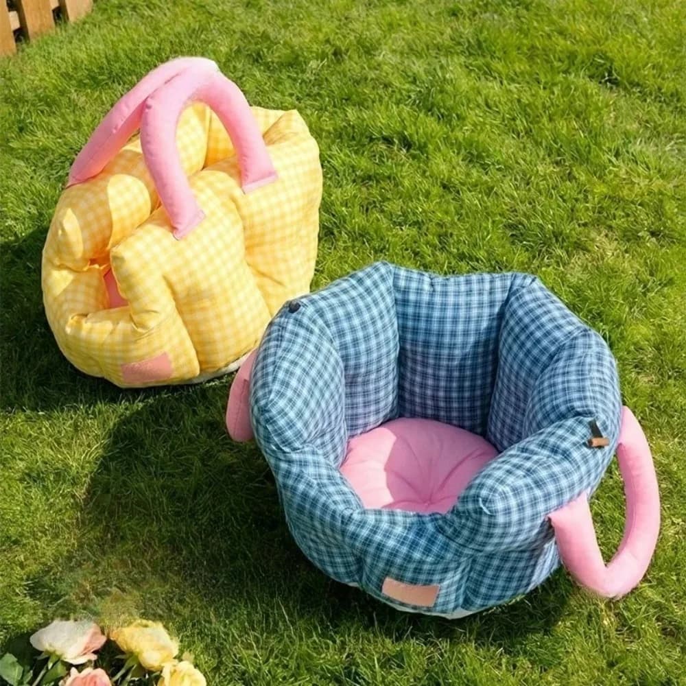 Outdoor Travel Camping Co-pilot Car Kennel Portable Lattice Pet Carrying Bed Foldable Handbag Shape Cat Kennel Pet Car Mat