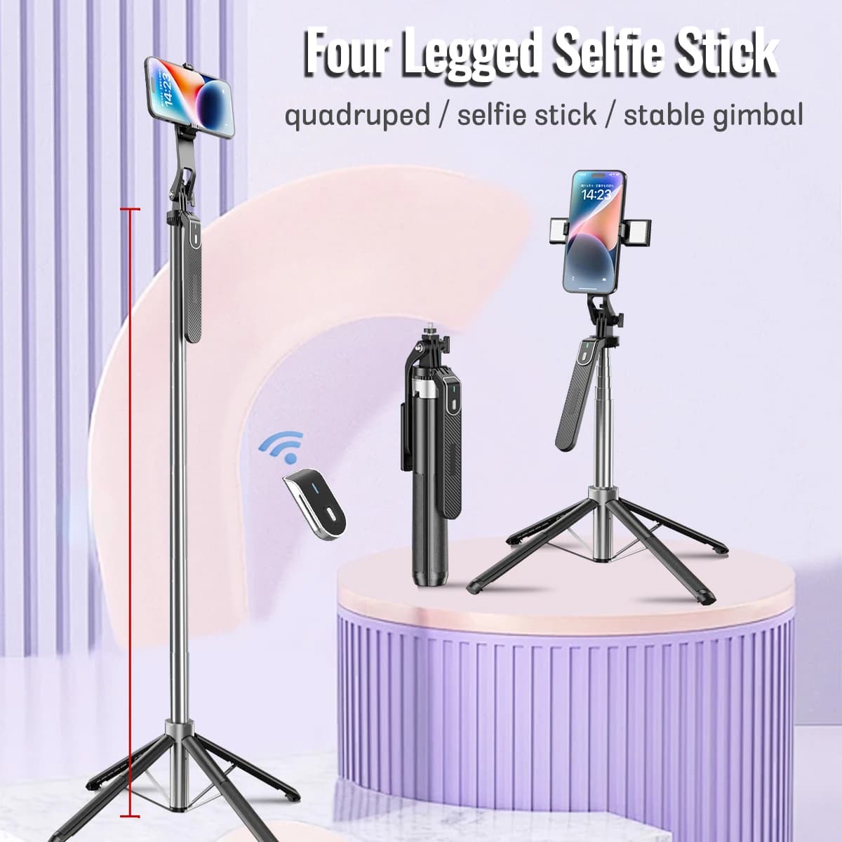 Selfie Stick rotazione di 360 ° con luce di riempimento treppiede estensibile per Selfie Stick da 1.8M con telecomando Wireless e maniglia di bilanciamento Video