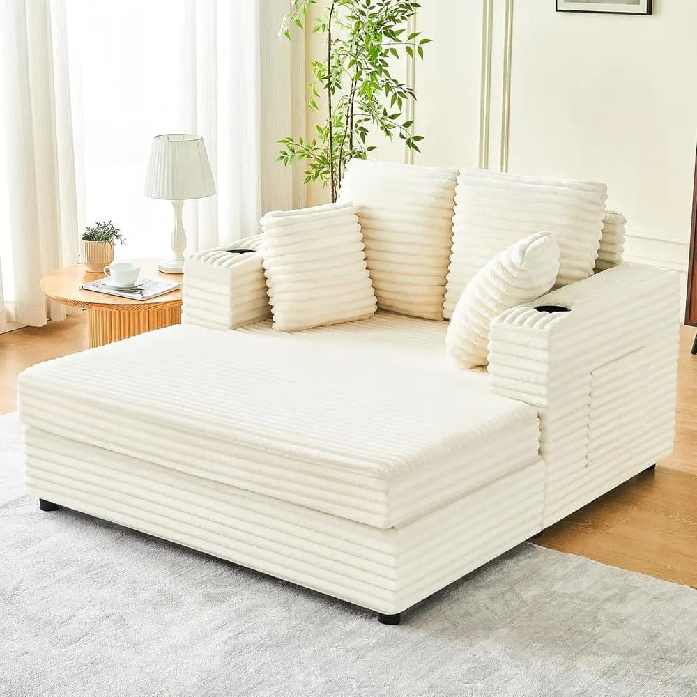 Oversized Chaise Lounge Chair Indoor, 49" Upholstered Soa Bed with e, Plush aux ur Sleeper Couch with Throw Pillows, Armrests&Cu