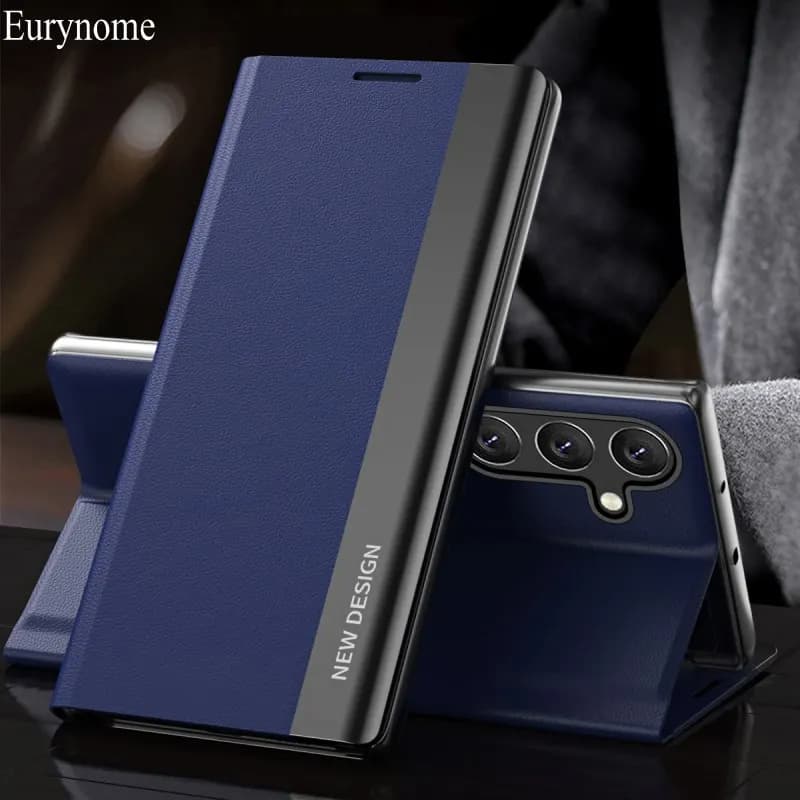 Custodia a libro antiurto in pelle Litchi con finestra laterale e supporto per Samsung Galaxy S26 Ultra S25 FE S21 S22 S23 S24 Plus A17 A37 A57