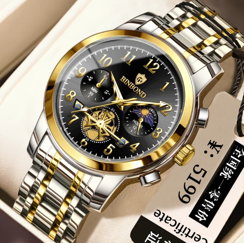 BINBOND Orginal Brand Chronograph Luminous Waterproof Sturdy Men's Watches Precise Quartz Watch For Men Luxury Casual Reloj