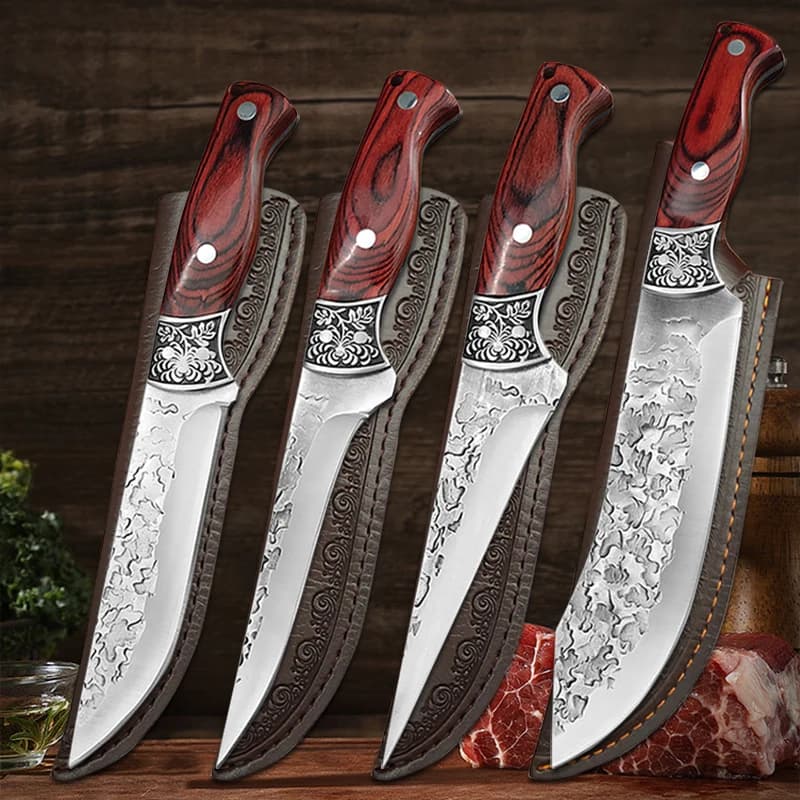 Forged kitchen mannaia Butcher knife with sheath Peeling boner Meat knife Hand made kitchen knife for domestic and corporate use