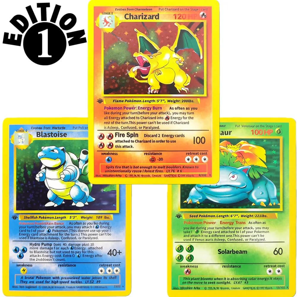 Fai da te 1999 POKEMON Gioco Inglese 1ST EDIZIONE Charizard Blastoise Venusaur Holo 4/102 Anime Gioco di carte da collezione