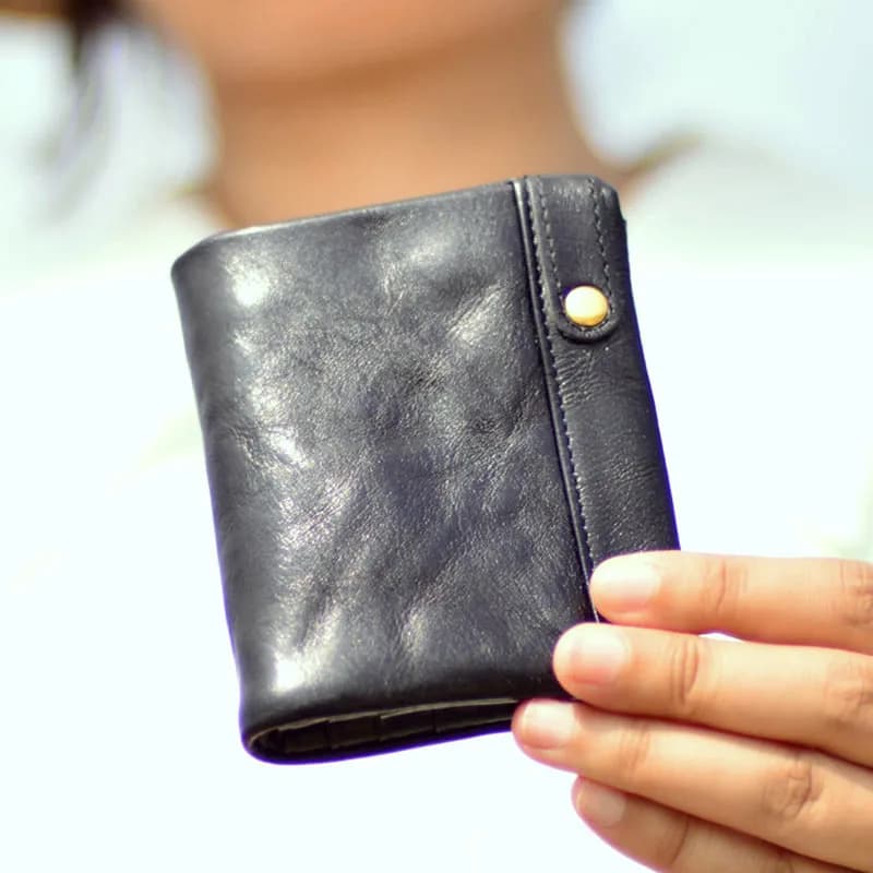 AETOO Retro top-grain vegetable-tanned cowhide classic short wallet, women's handcrafted genuine leather multi-slot card holder,