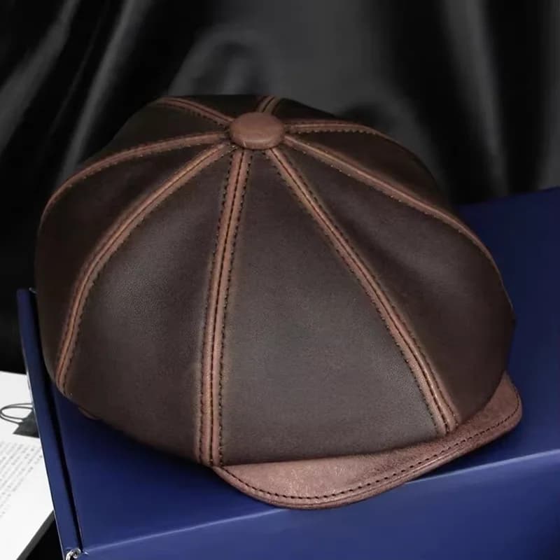 Novel Spring Winter Genuine Leather Boina Hat for Men Matte Sheepskin Beret Octagonal Cap Winter Men Beret Cap Bonnet