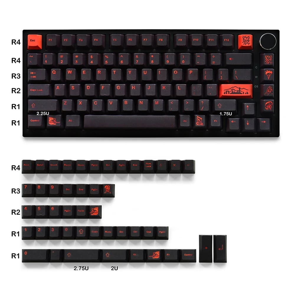 Keycaps GMK Pompeii Profilo Cherry in Materiale PBT, 129 Tasti con Stampa a Sublimazione su Cinque Lati per Tastiere Meccaniche con Switch 61/87/104/108Mx