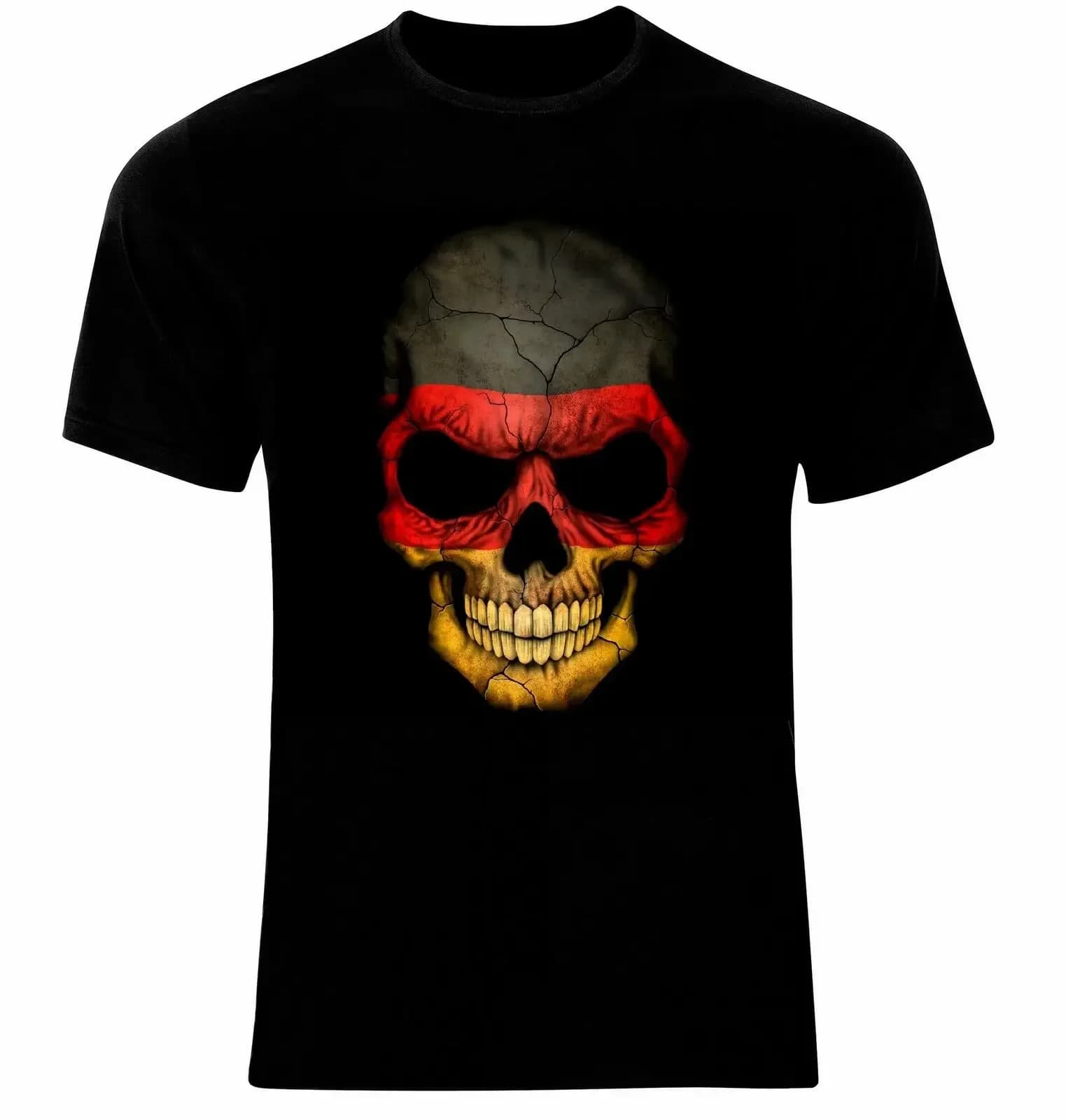 T-shirt con bandiera tedesca con teschio. T-shirt da uomo con scollo a maniche corte in cotone estivo Nuova S-3XL