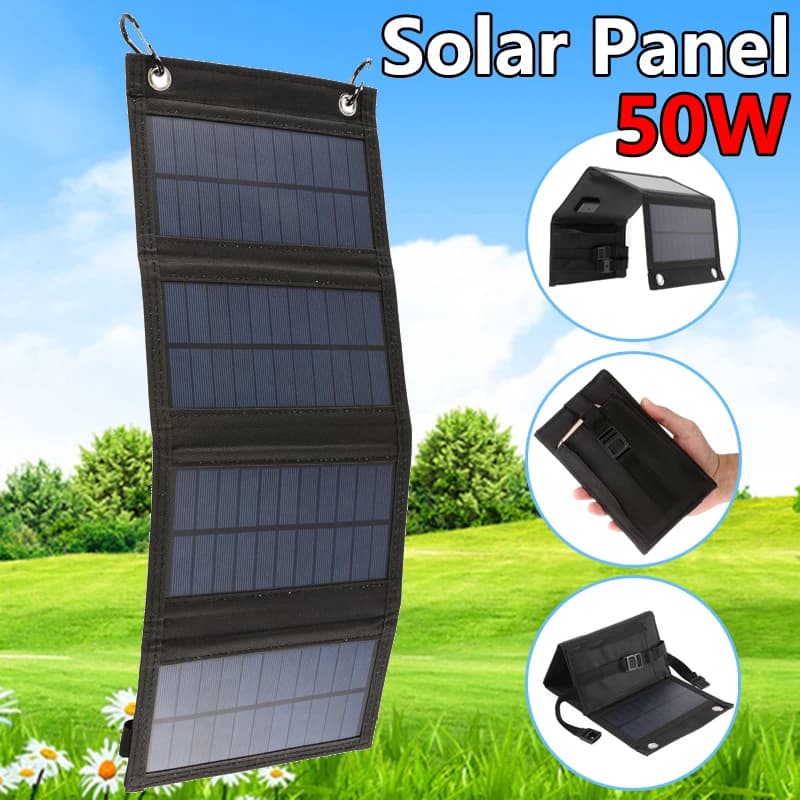 Alimentatore portatile per caricabatterie USB a celle solari impermeabile da 50W con pannello solare portatile per telefono cellulare da campeggio all'aperto