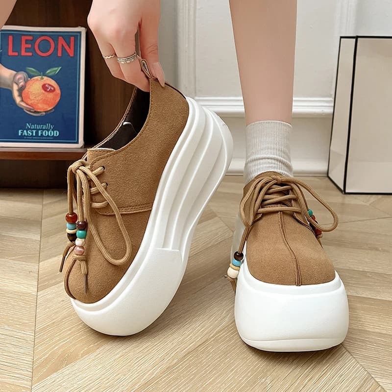 Mocassini da donna con plateau in pelle scamosciata in microfibra 2025 Nuovo marchio di tendenza Moda 8 cm Suola spessa Tacco alto Scarpe casual da passeggio