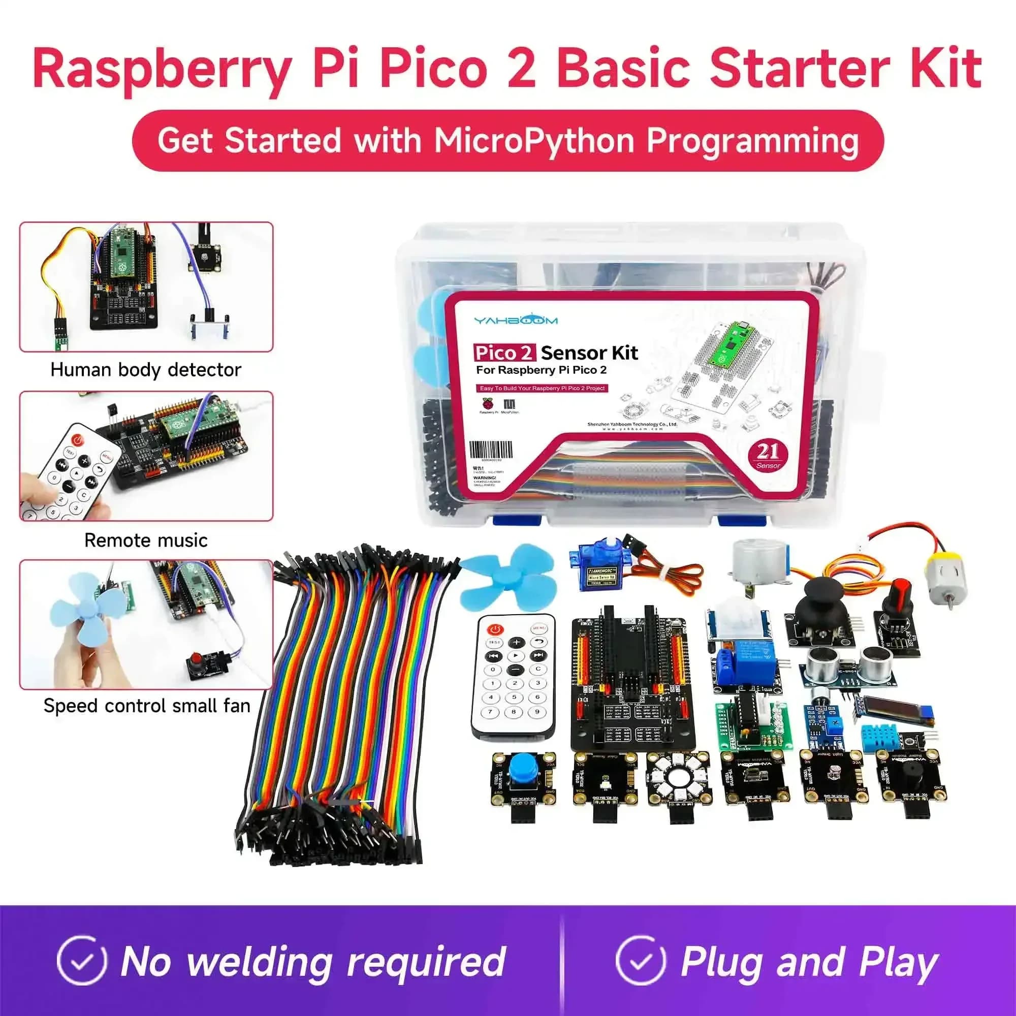 Initial learning kit with Raspberry Pi Pico 2 sensor with electronic modules DIY-TE MicroPython Programming for Kids Complete Set for Adults
