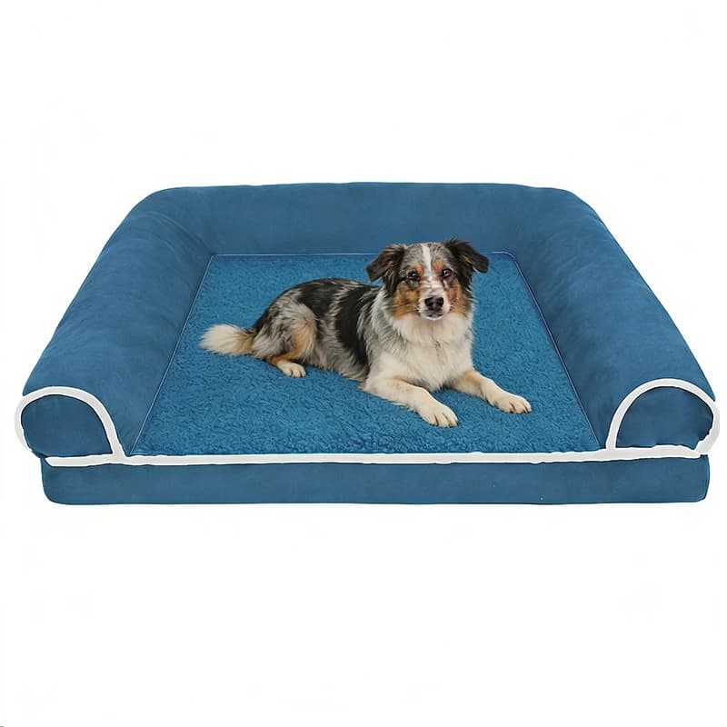 Pet Sofa Bed for Dogs and Cats, Removable Washable Fluffy Plush Couch, All-Season Rectangle Cushion Puppy Kitty Bed House