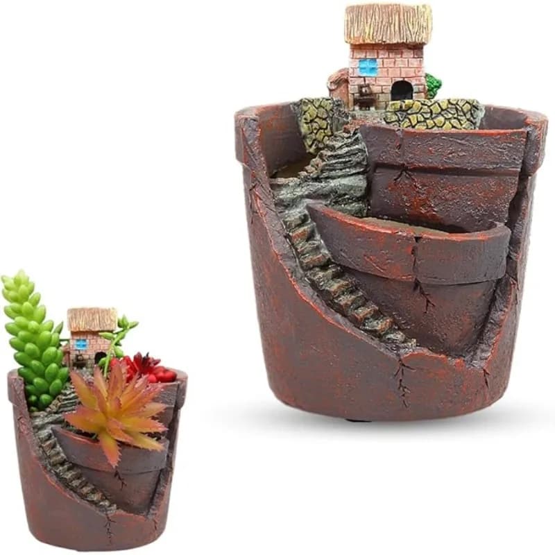 1Pc Home aerial villa garden castle potted plants Zakka landscape succulent flower pot, home DIY resin ornaments, creative sky garden micro landscape, small succulent pots, succulent planters, mini courtyard resin pot decorations