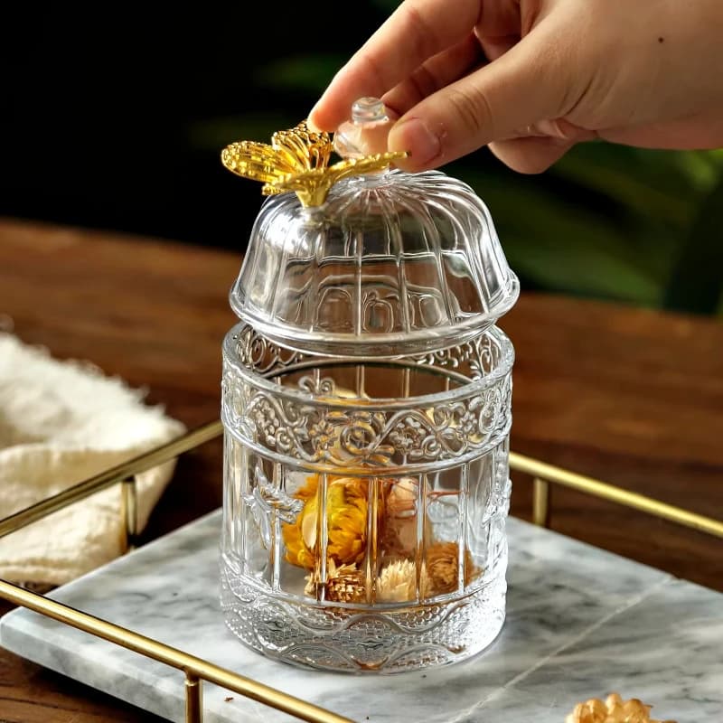 Barattolo in Vetro con Coperchio Decorativo a Corona, Scatola per Gioielli, Caramelle, Frutta Secca, Decorazione Casa