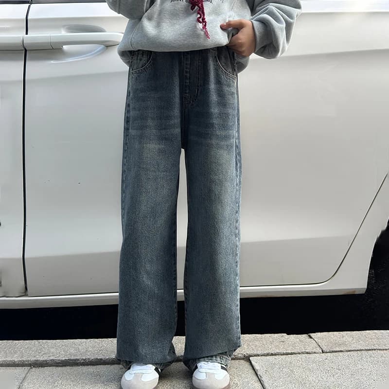 Pantaloni in denim da donna e per bambini con fodera in pile Pantaloni lunghi casual larghi e dritti per bambini Nuovo stile invernale