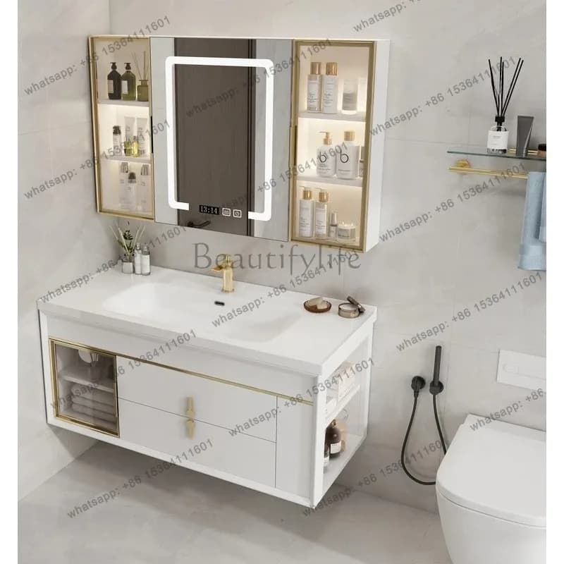 YJ Bathroom combination integrated ceramic basin washbasin toilet wash basin cabinet intelligent storage mirror cabinet