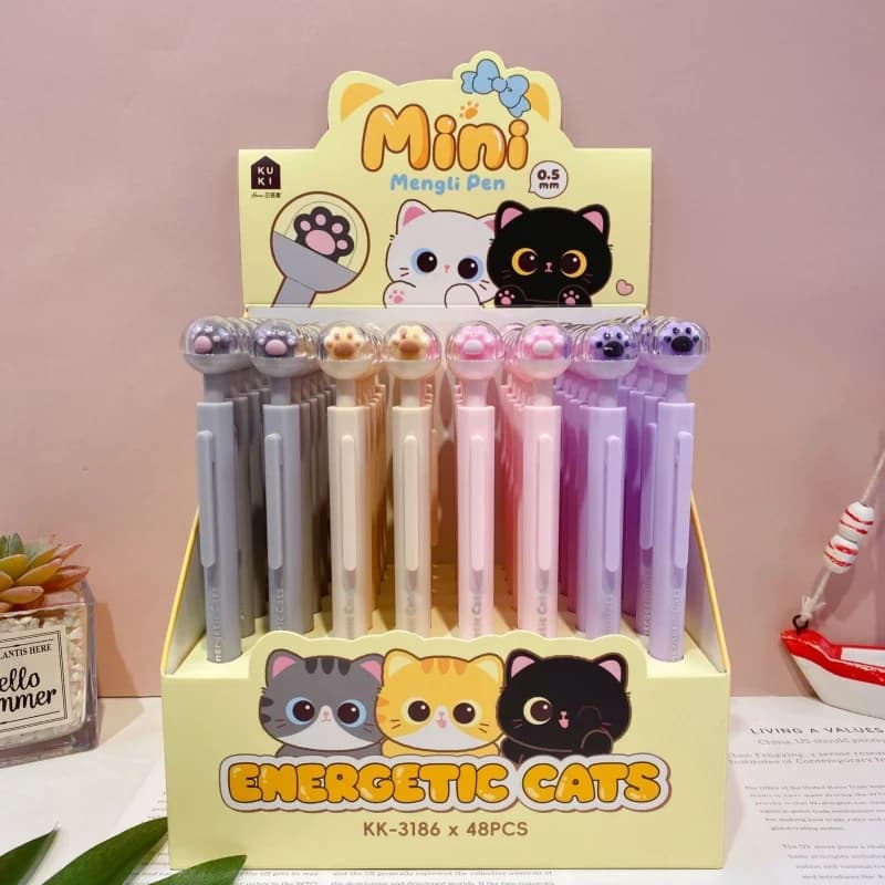 24 pezzi/lotto Penne Gel Creative Cat Pow Press, carine, con inchiostro nero da 0,5 mm, penne neutre per scrivere, forniture per ufficio e scuola