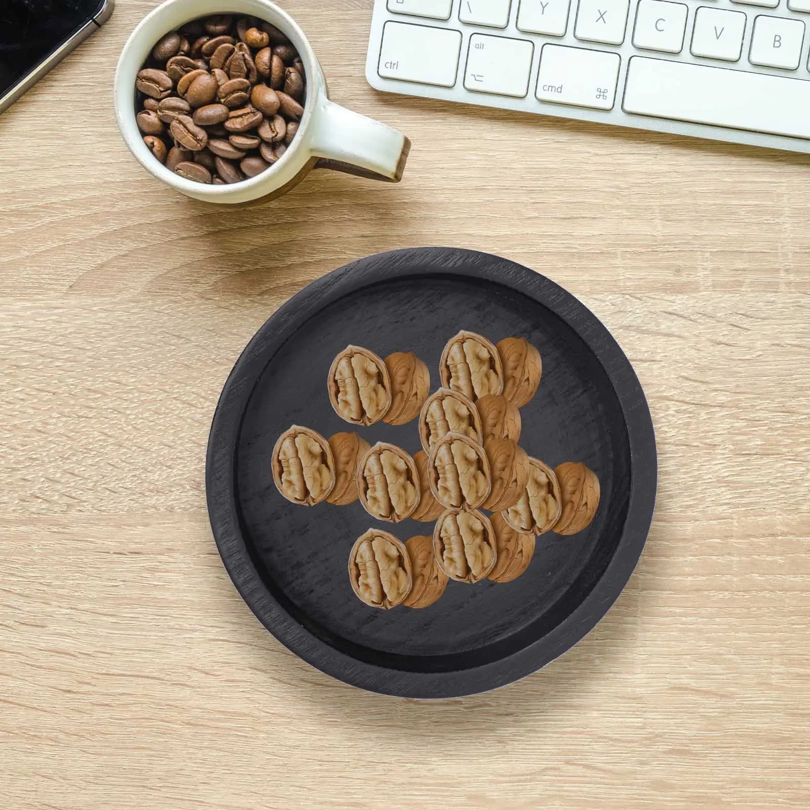 Contenitore per Snack Nero, Vassoio per Noci, Scatola in Legno per Caramelle e Frutta Secca, Piatto Multifunzionale per Snack