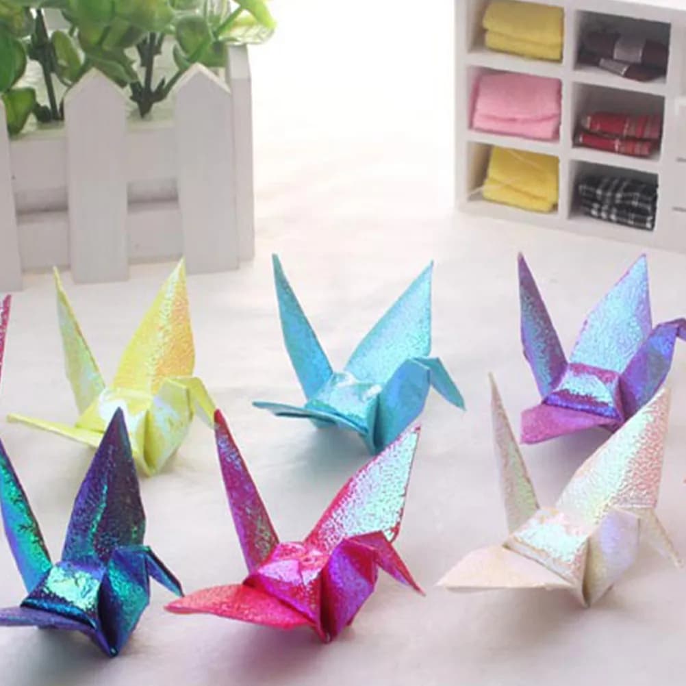 50pcs Origami Crane Anniversary Decals Origami Crane Art Handmade Origami Paper Crane Garland For Wedding Party Decorations