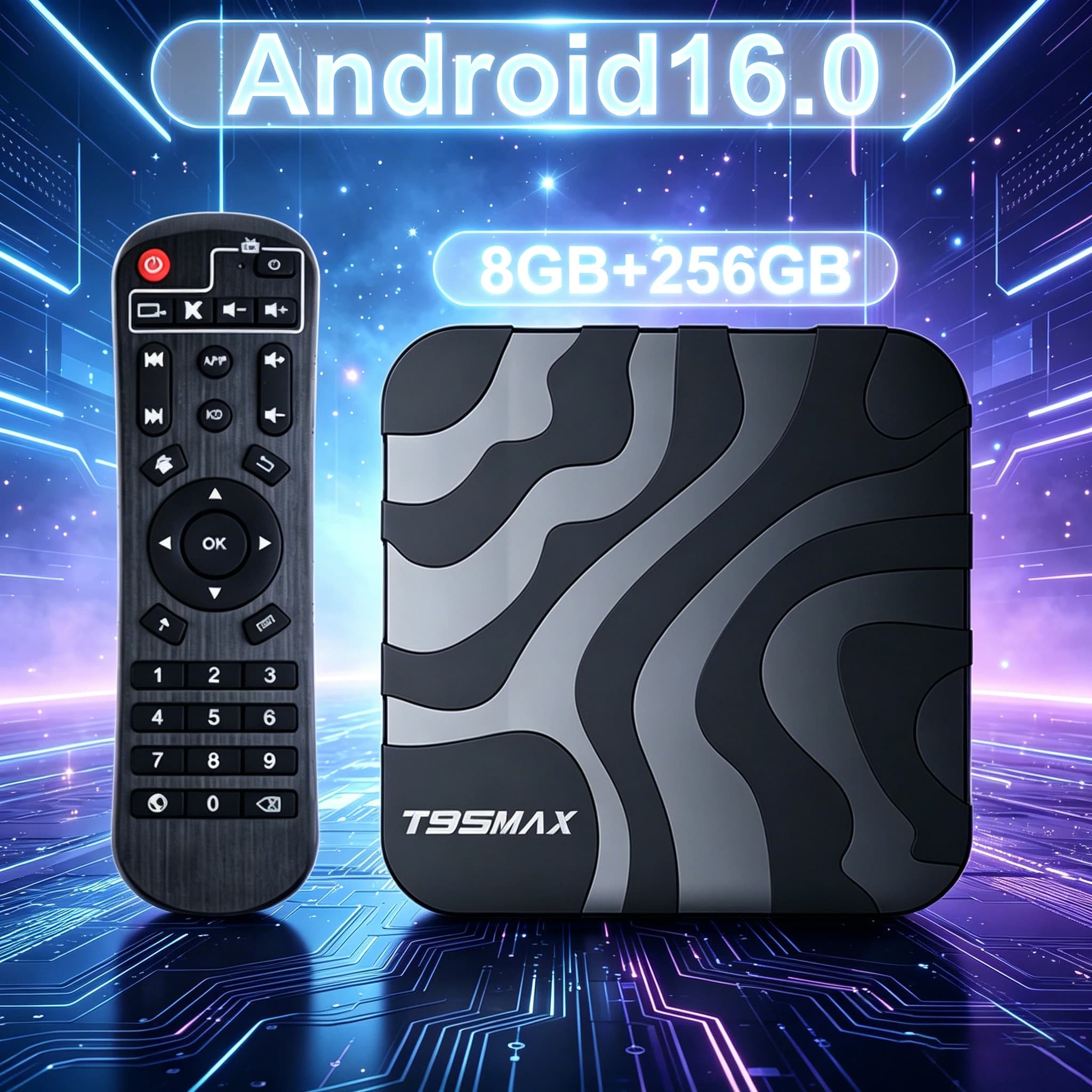 T95Max Android 16 Smart TV Box Allwinner H618 8GB 256GB Dual Wifi 6 BT5.4 Supporto Video 8K Ultra HDR Netflix Google Media Player