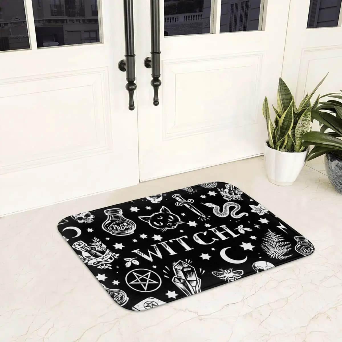 Skull Cat Moon Gothic Design Zerbino Anti-slip Rug Durable Mat Kitchen Inlet Mats for Home Balcony