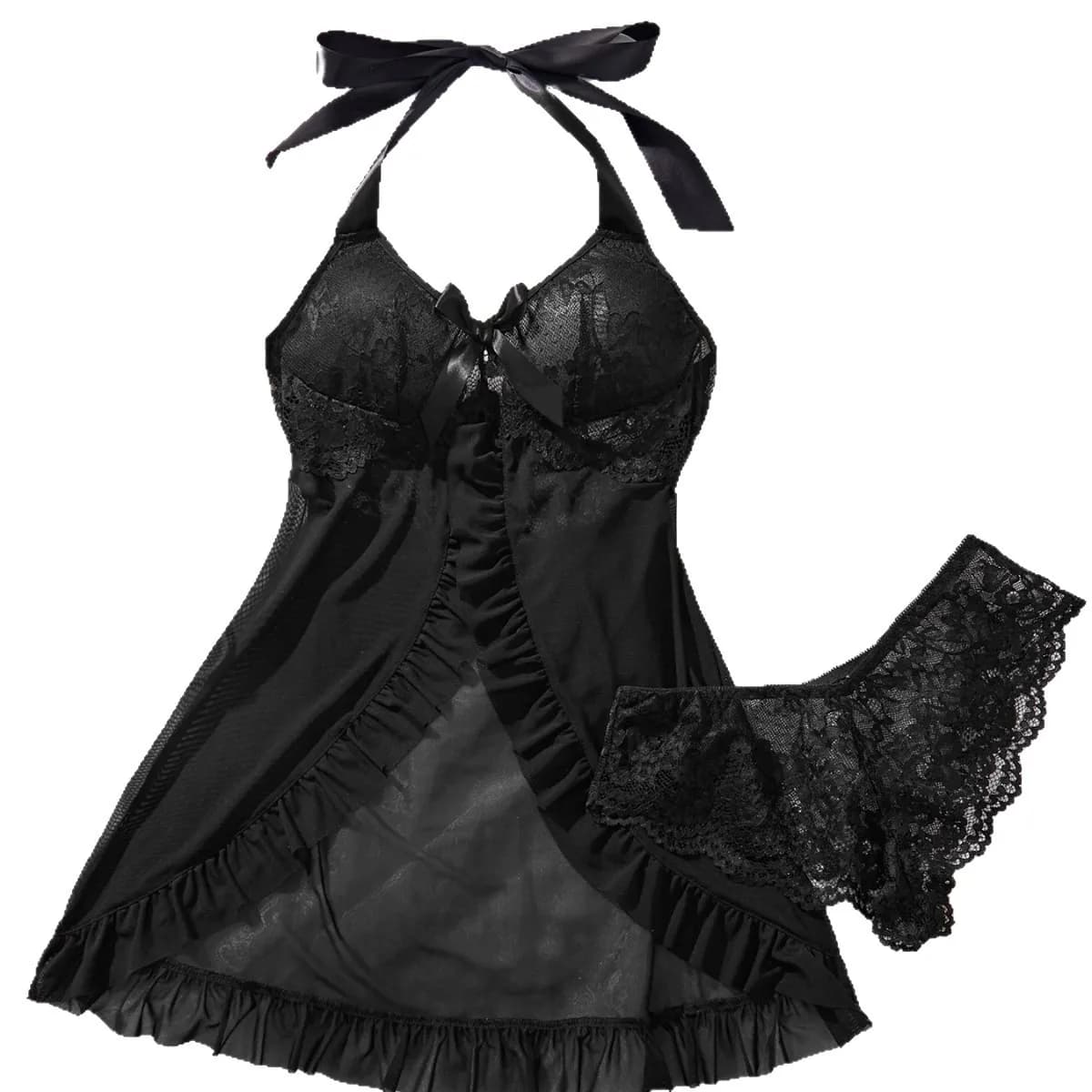 Pigiama da donna in pizzo con bretelline, camicia da notte estiva sottile in pizzo ghiaccio, per casa e notte