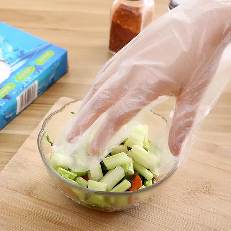 100/200 pz Guanti Senza Lattice PE Guanti Usa E Getta Trasparente Antiscivolo Acido Sicurezza Sul Lavoro Grado Alimentare Guanti Per La Pulizia Della Casa