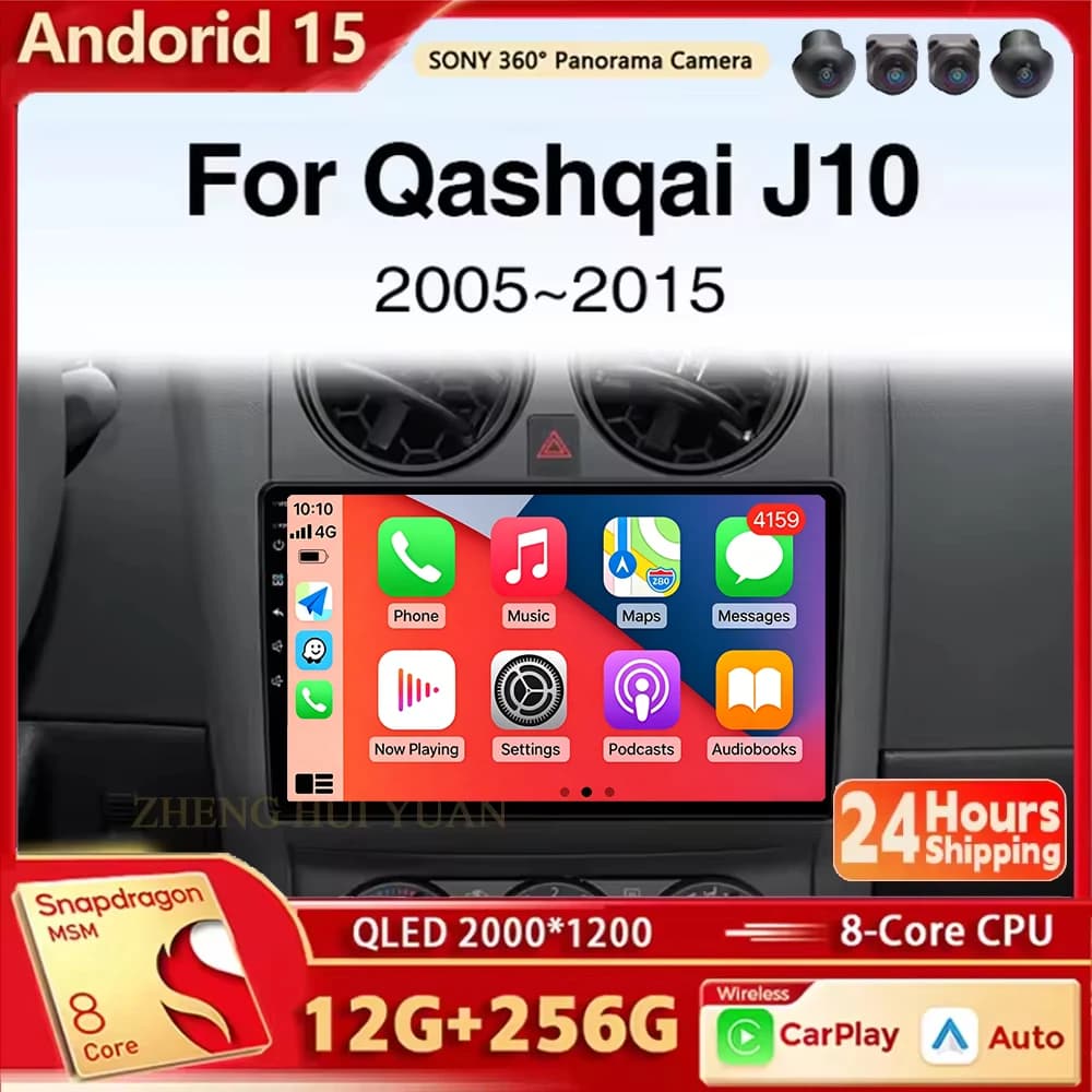 Per Nissan Qashqai J10 2005 2006 2008 2010 2012 2014 2015 Autoradio Android 15 con Carplay, Navigazione GPS, Lettore Multimediale Stereo W