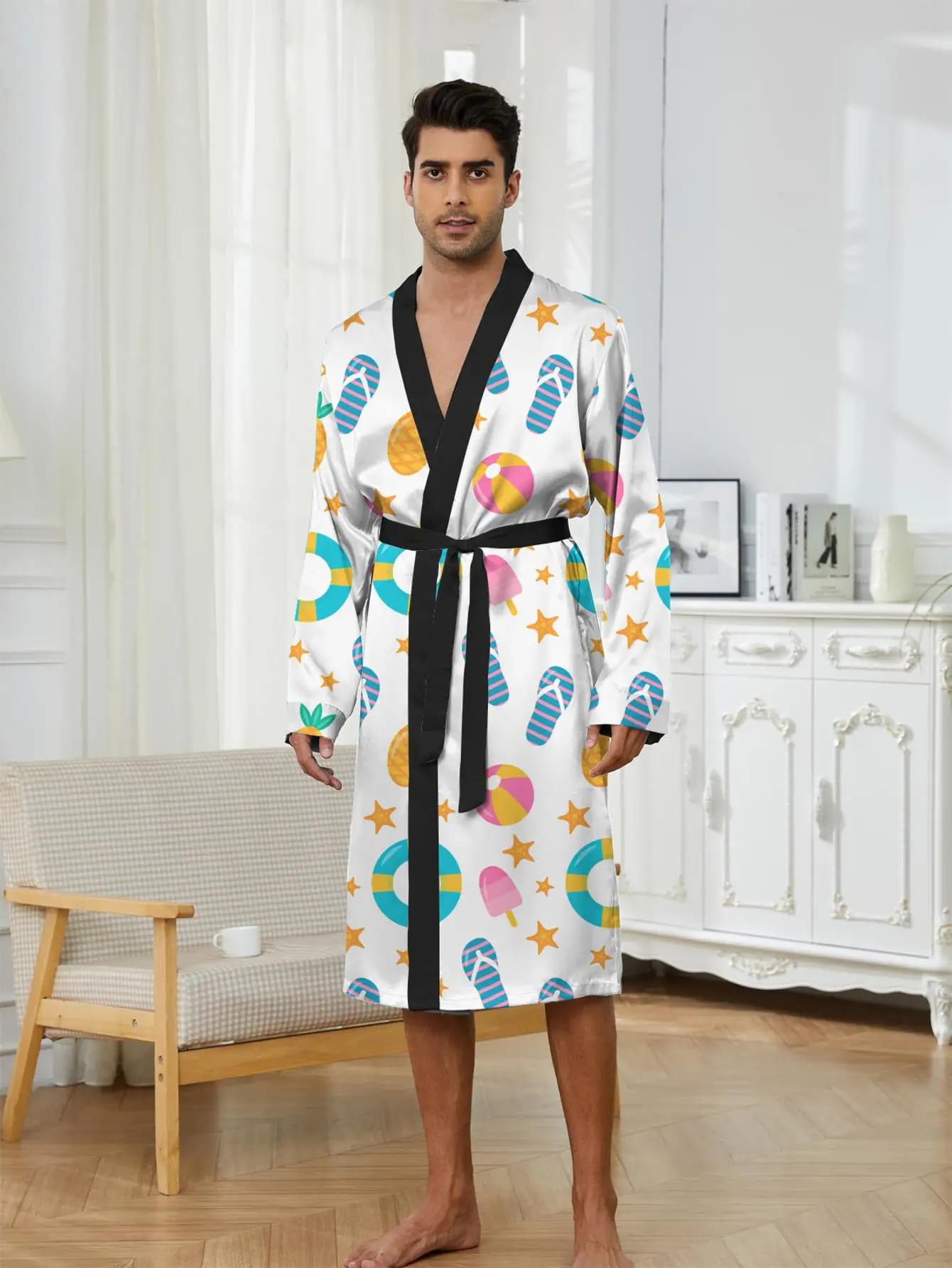 1pcs Men's Robes 2026 Spring/Summer 3D Printed bath robe Funny pajamas Bathrobe Men's bathrobe Breathable Graphic robe