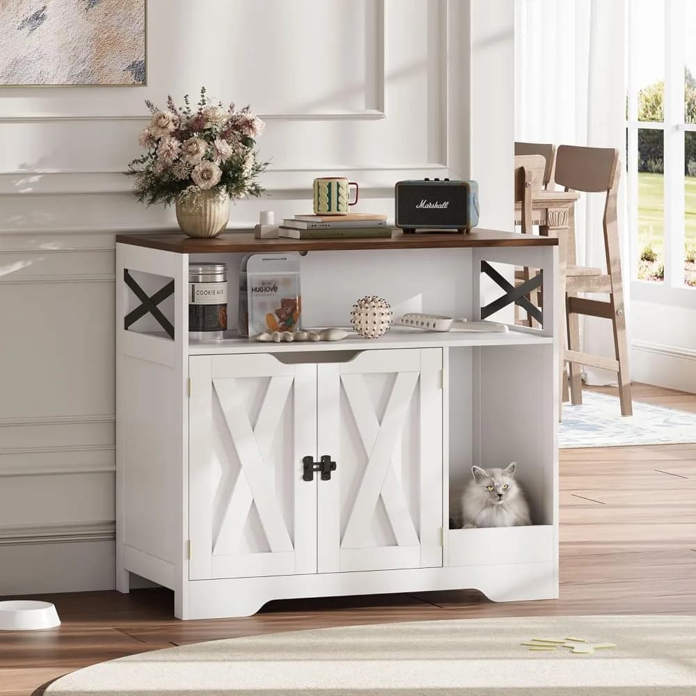 Lettiera per gatti Custodia alta per lettiera nascosta Mobili per gatti Casa per gatti Armadietto per bagno per gatti in legno Design 2 in 1 per fattoria per Livi