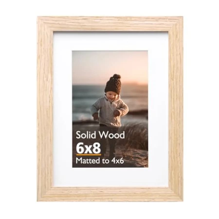 6x8 Picture Frame, Solid Wood Frame with Acrylic Plexiglass for Pictures 4x6 with Mat or 6x8 without Mat, Tabletop and Wall Mou