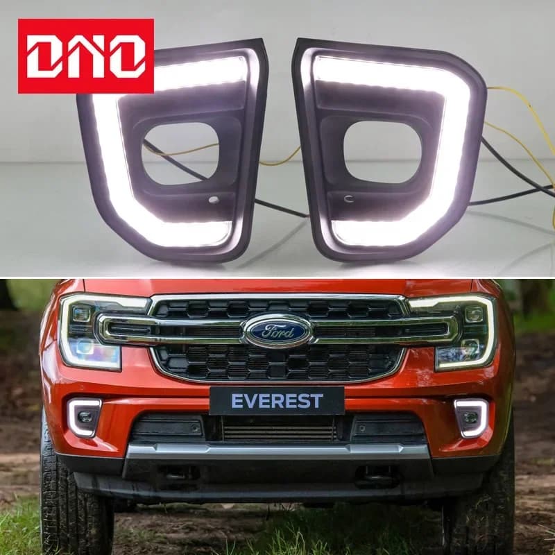 Luci diurne a LED 12V per auto Ford Everest 2022, indicatori di direzione gialli, fari diurni, luci di guida automatiche, fendinebbia