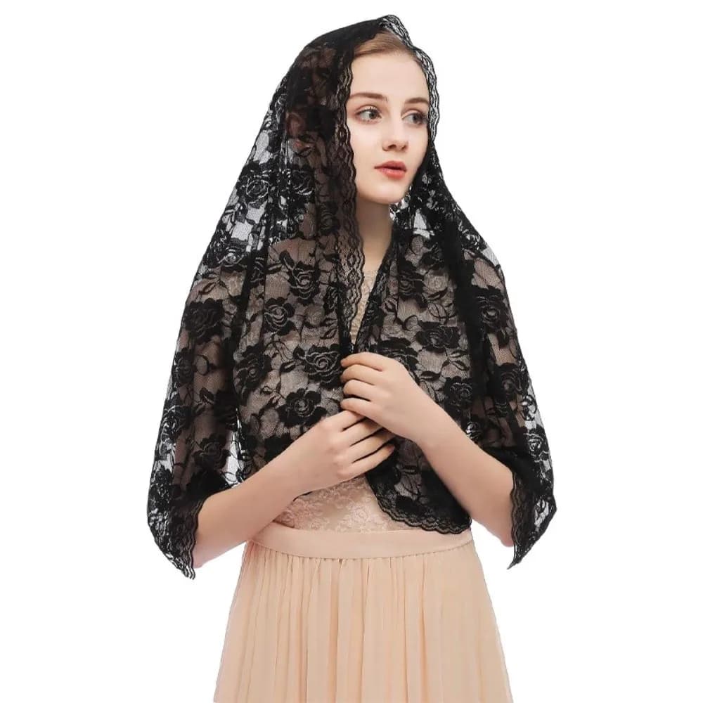 Elegante velo da preghiera scialle in pizzo bordo traspirante scialle in pizzo da sposa stile spagnolo lungo mantilla copricapo sciarpa per donna