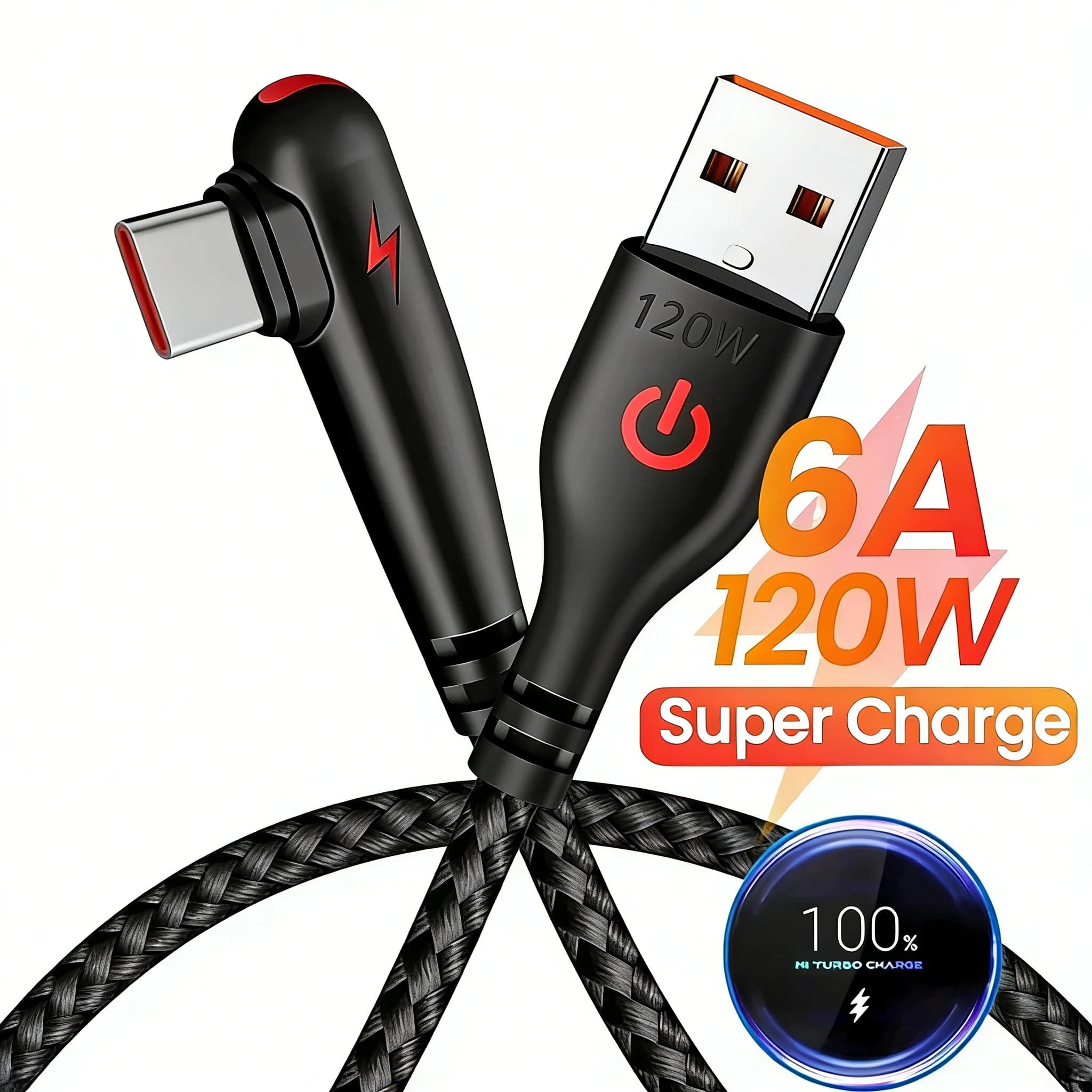 Cavo di Ricarica Rapida 120W con Connettore USB Tipo C a 90 Gradi per Huawei Mate 60 50 40 P60 P50 Honor Xiaomi Redmi POCO
