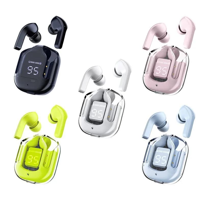 Macaron Color Wireless In-Ear Earbuds with Digital Power Display Lightweight Transparent Charging Case Sport Mini Headphones